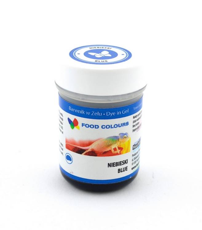 Modrá gelová barva Food Colours v tubě o objemu 35 g pro barvení dortů, krémů, marcipánu a potahovacích hmot