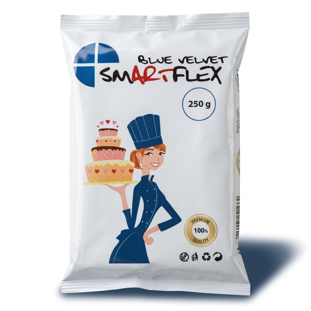 Modrá potahovací dortová hmota SMARTFLEX s vanilkovou příchutí od značky 4-Mix, 250 g, určená k potahování a modelování dortů