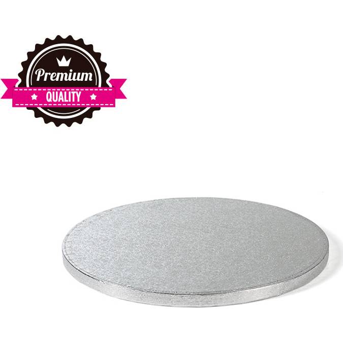 Kruhová stříbrná podložka pod dort o průměru 30 cm a síle 1,2 cm od značky Decora