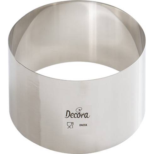 Nerezový dortový ráfek kulatý značky Decora o rozměrech 7 x 6 cm pro tvarování pečených i nepečených dezertů
