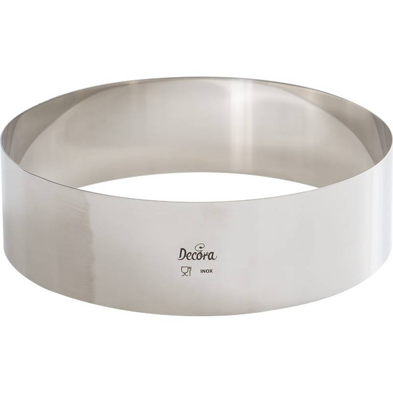Kulatý nerezový dortový ráfek Decora o průměru 24 cm a výšce 6 cm pro tvarování pečených i nepečených dortů