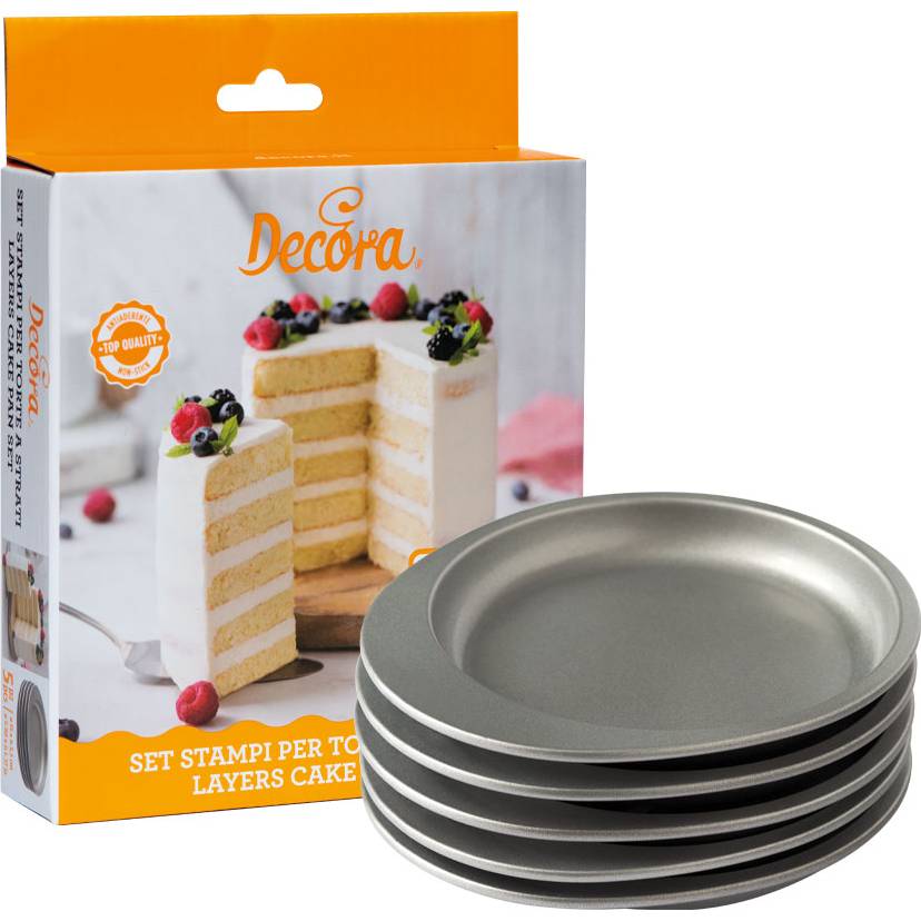 Set pěti kulatých forem Decora o průměru 15 cm a výšce 3,5 cm na pečení dortových korpusů