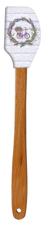 Alvarak kuchyňská mini stěrka se silikonovou hlavou a dřevěnou rukojetí ve fialové barvě s motivem levandule, délka 20 cm