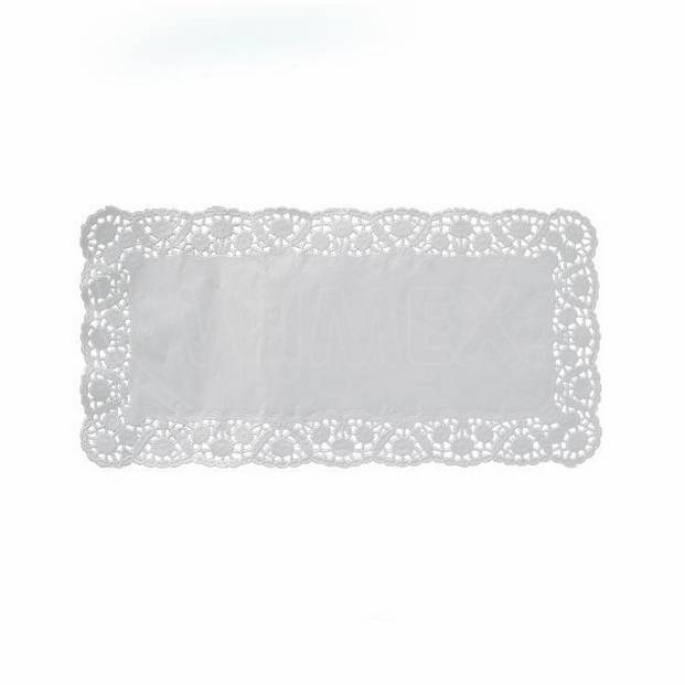 Bílá dekorativní krajka Wimex hranatého tvaru 40 x 20 cm, balení 100 kusů pro zdobení dortů a cukrářských výrobků