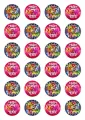 Kolečka s nápisem Happy New Year v růžovo-červeném a tmavě modrém provedení, jedlý obrázek na cupcakes