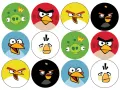Jedlá kolečka s barevnými ptáčky Angry Birds a zeleným prasátkem na cupcakes, jedlý obrázek na dort