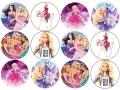 Jedlá kolečka s panenkou Barbie v růžových šatech a na koni, jedlý obrázek na muffiny