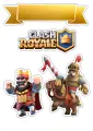 Jedlý obrázek Clash Royale s červeným králem, rytířem na koni s kopím a zlatou stuhou k vystřižení na dort