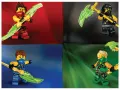 Čtyři nindži LEGO Ninjago v barevných polích červená, černá, modrá a zelená, jedlý obrázek na dort