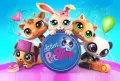 Zvířátka Littlest Pet Shop, králíček, panda, pejsek a žirafa s poletujícími srdíčky a balonkem v pastelových barvách, jedlý obrázek na dort