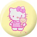 Hello Kitty s béžovým medvídkem na světle žlutém pozadí, kulatý jedlý obrázek na dort