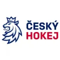 Kulatý jedlý obrázek s heraldickým lvem s korunou a nápisem Český hokej v modré, bílé a červené barvě, jedlý obrázek na dort