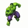 Zelený Hulk v fialových kalhotách skáče na bílém pozadí, jedlý obrázek na dort