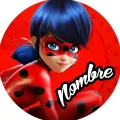 Kulatý jedlý obrázek s Beruškou z Miraculous v červené kombinéze s černými puntíky, jedlý obrázek na dort