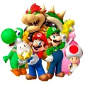Kulatý jedlý obrázek na dort: Mario, Luigi, Yoshi, princezna, Toad a Bowser na bílém pozadí, jedlý obrázek na dort