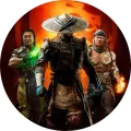 Jedlý obrázek na dort s bojovníky Mortal Kombat, Raidenem s bleskem, Liu Kangem a ohnivým drakem v pozadí