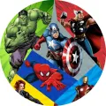 Kulatý jedlý obrázek na dort s Captain Americou se štítem a Black Widow v barevných výsečích, jedlý obrázek na dort