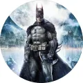 Batman v tmavém brnění v popředí, za ním deštivé noční město a měsíc; jedlý obrázek na dort