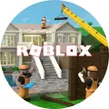 Postavičky z Roblox v oranžových oblecích staví dům u žlutého jeřábu, barevná scéna, jedlý obrázek na dort
