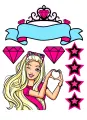 Barbie v růžovém oblečení s gestem srdce, korunkou a diamanty, jedlý obrázek na dort