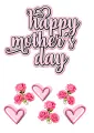 Jedlý obrázek na dort s růžovým nápisem Happy Mother's Day, růžemi a srdíčky na bílém pozadí