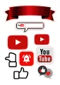Jedlý obrázek na dort s červenými YouTube ikonami, tlačítkem přehrát, zvonkem a palcem nahoru na šedobílém pozadí, jedlý obrázek na dort