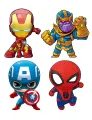 Kreslené postavy Avengers Iron Man, Thanos s rukavicí, Captain America a Spider-Man na bílém pozadí, jedlý obrázek na dort
