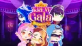 Jedlý obrázek Krew Gala: pět chibi postaviček v maskách a róbách před fialovým sálem se svícny, zlatá stuha s výročím, jedlý obrázek na dort
