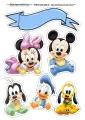 Kreslená miminka Mickeyho a Minnie v pastelových oblečcích s Donaldem, Goofym a Plutem, jedlý obrázek na dort