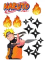 Naruto s kunaiem mrká na divákce, nad ním červenooranžové logo s plameny, kolem černé shurikeny, jedlý obrázek na dort