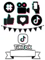 Neonové ikony sítě TikTok kolem ruky držící mobilní telefon v tyrkysové a růžové barvě, jedlý obrázek na dort