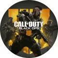 Kulatý jedlý obrázek s vojáky v černé výstroji a ohnivou oranžovou čtyřkou s logem Black Ops, obrázek na dort