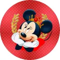 Mickey Mouse se zlatou korunou a vavřínem na červeném pozadí se zlatou mřížkou, jedlý obrázek na dort