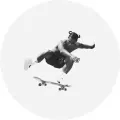 Černobílý skateboardista v letu nad skateboardem na bílém pozadí, kulatý jedlý obrázek na dort