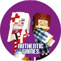 Dvě postavy z Minecraftu, dívka s bílými vlasy a červenou mašlí a chlapec se sluchátky, na fialovém pozadí, jedlý obrázek na dort