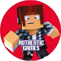 Kulatý jedlý obrázek s pixelovou postavou se sluchátky a modrou košilí na červeném pozadí, nápis Authentic Games, jedlý obrázek na dort