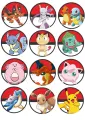 Arch s dvanácti kulatými obrázky pokémonů v červenobílých koulích, jedlý obrázek na dort a cupcakes