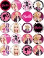 Kolečka s Barbie v růžové bundě, siluetou se zebřím lemem na růžovém pozadí, jedlý obrázek na dort