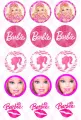Kolečka s Barbie v růžovo-bílém provedení, s korunkou, třpytivým logem a polibky, jedlý obrázek na muffiny