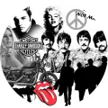 Kulatý černobílý jedlý obrázek na dort s Elvisem, Marilyn Monroe, Beatles a motocyklem Harley-Davidson, červený jazyk, jedlý obrázek na dort