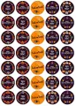 Jedlý obrázek na muffiny s halloweenskými motivy na fialovém pozadí, dýně, pavouci a nápis Trick or Treat, jedlý obrázek na dort