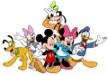 Jedlý obrázek s Mickey Mousem, Minnie, Donaldem, Daisy, Plutem a Goofym na bílém pozadí, jedlý obrázek na dort