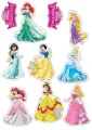 Devět pohádkových princezen v pastelových šatech s nápisem Princesses, jedlý obrázek na dort