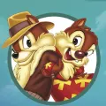 Chip a Dale z Rychlé roty v kruhovém rámečku na tyrkysovém pozadí, Chip v klobouku, Dale v červené košili, jedlý obrázek na dort