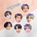 Jedlá kolečka na cupcakes s portréty členů skupiny BTS a fialovými srdíčky, jedlý obrázek na dort