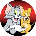 Kocour Tom a myška Jerry na červeno-černém pozadí, kulatý jedlý obrázek na dort