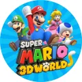 Jedlý obrázek na dort: skáčící Mario v červeném, Luigi v zeleném, princezna Peach a Toad na modrém pozadí s paprsky