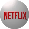 Kulatý jedlý obrázek s červeným logem Netflix s reliéfním stínem na světlém stříbřitém pozadí, jedlý obrázek na dort