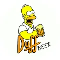 Homer Simpson v bílé košili drží korbel s pěnou, pod ním nápis Duff ve žlutooranžové barvě, jedlý obrázek na dort