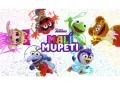 Kreslení Malí Mupeti, žabák Kermit, prasátko Piggy, Gonzo a tučňačka Summer na pestrém pozadí, jedlý obrázek na dort